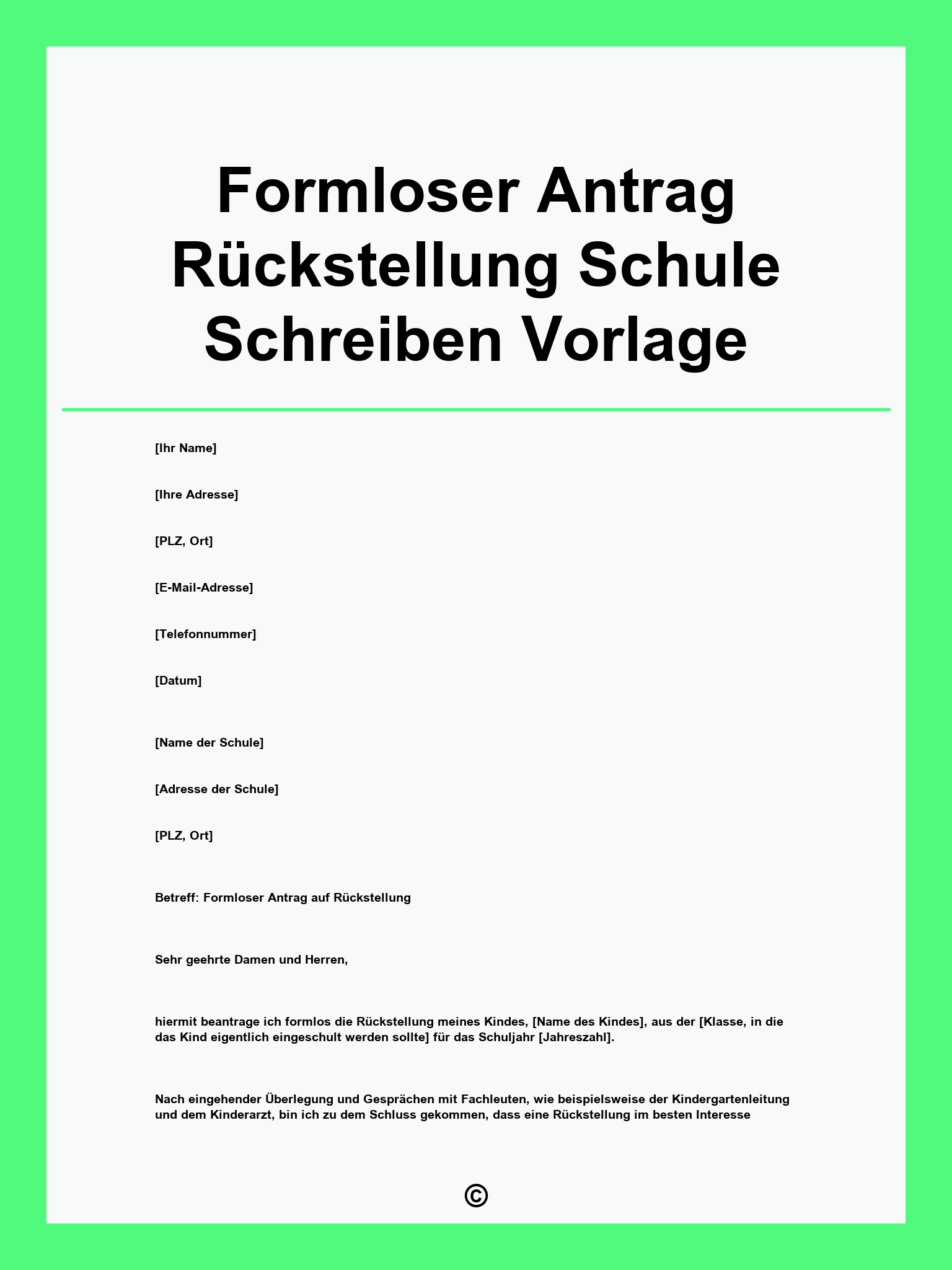 Formloser Antrag Rückstellung Schule Schreiben Vorlage